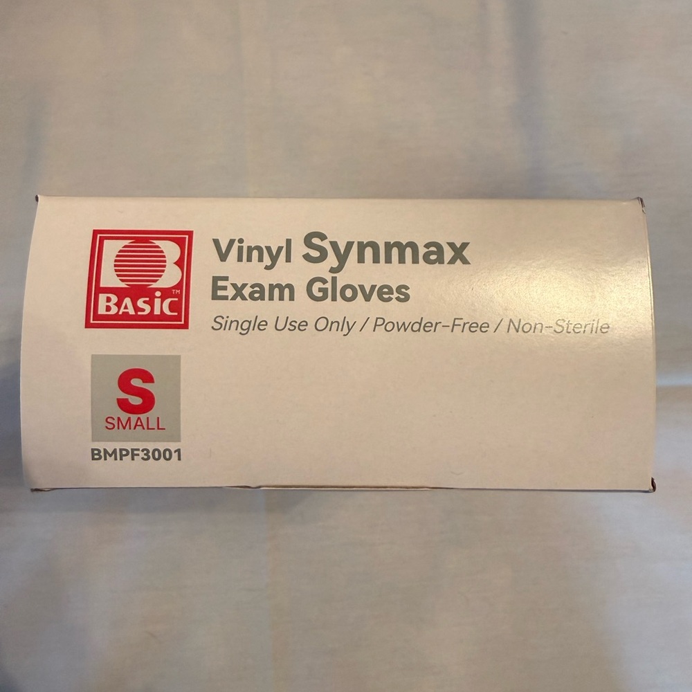 Basic Editions Vinyl Synmax Exam Gloves - Small, White